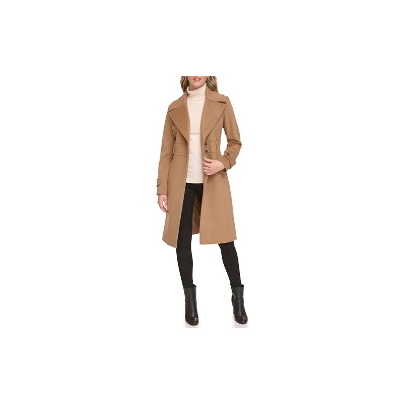 Kenneth Cole Women's Solid Blend Trench Coat, Wool Camel, Large