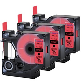 USUPERINK 3 Pack Compatible for Dymo D1 Label Tape 45017 S0720570 Refill Black on Red 1/2 inch x 23 feet Labeling Tape for LabelManager PnP 160 210D 260P 280 360D 420P 450D ColorPop Label Maker