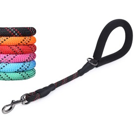VIVAGLORY Short Dog Leash with Comfortable Padded Handle, 18IN Durable Rope Short Walking & Training Leashes for Dogs with Highly Reflective Threads for Medium & Large Dog, Black