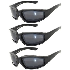 OWL Padded Motorcycle Riding Goggle Protective Polycarbonate Glasses Smoke 3 Pairs with Pouch