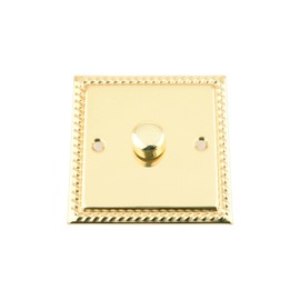 Light Dimmer Switch 1 Gang - Push On/Off 1000W - Polished Brass - Georgian - 1 Gang 2 Way 10 Amp