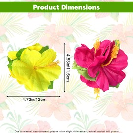 JazSwirl Flower Hair Clips for Women, 2 Pack Pink Yellow Hawaiian Hibiscus Flower Hair Clips, 4.7 x 4.5 inch Fabric Floral Hair Accessories, Hair Clip Flowers for Weddings Parties Luau Cosplay