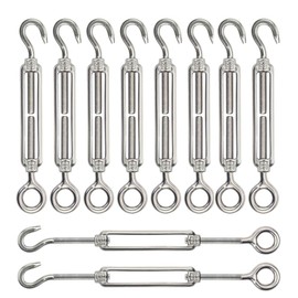 Turnbuckles Hook, Lsqurel 304 Stainless Steel Turnbuckle Heavy Duty Wire Rope Tension Cable Railing Kit for Sun Shade Tent Installation (M6-10Pack)