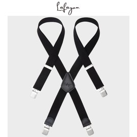 Lafayon Men's Suspenders Suspenders for Men 4 Buckles X Back Striped Heavy Duty Men Suspenders Durable Adjustable Elastic Suspenders Durable Metal Clips
