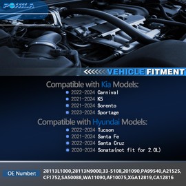 Engine Air Filter Compatible with Hyundai 2022-2024 Tucson,2021-2024 Santa Fe,2020-2024 Sonata,2022-2024 Santa Cruz,2021-2024 K5,2022-2024 Carnival,Replace 28113-L1000, 33-5108,FDPAF99096