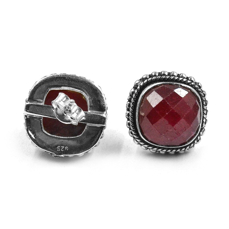 Ruby Gemstone Stud Earrings Ruby Corundum Stud Earrings 925 Sterling