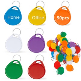 [SensaBliss] Writable Round Colorful Key Tags Plastic Label Key Tags Key Chain Name Tags Lanyard Pet Dog Cat Anti-lost Suitcase Name Tag with Split Ring Identifier 3.8cm 7 Colors Assortment Pack of 50