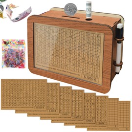 WwuHua Wooden Money Box with Counter, Money Saving Box with Various Savings Goals, Money Box with Numbers Checks, Reusable Money Box, Piggy Bank for Children and Adults