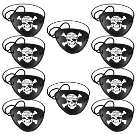 Pack of 10 Pirate Eye Patches, Plastic Elastic Eye Patches, Adjustable Pirate Eye Patches, Skeleton Captain Eye Patches for Pirate Theme Parties, Children's Birthdays, Performance Props