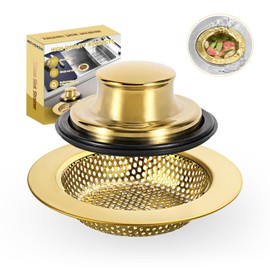 RQYEKDO Kitchen Sink Strainers Sink Stopper Kits, Stainless Steel Sink Drain Strainer Set, Large Wide Rim 4.4" Diameter Food Catcher Garbage Disposal Plug for Most Sink Drains Basket Filter (Gold)