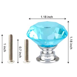 ANJUU 12 Pcs 30mm Diamond Shape Crystal Glass Cabinet Knobs with Screws Drawer Knob Pull Handle Used for Kitchen, Dresser, Door, Cupboard (Azure)