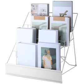 Sintuff Book Display Rack 4 Tier Comic Wire Book Display Rack 18" White Tabletop CD Magazine Retail Countertop Metal Racks for Display Library Classroom Picture Literature