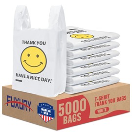 Fuxury 5000 (5K) Count Thank You Plastic Bags White Smile for Small Business (12" x 6.5" x 21"), T-shirt, Grocery, Take Out, To Go, Retail Shopping Bags in Bulk