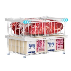 iSPECLE Freezer Organizer Bins - Fit 10 to 20 Cu Ft Chest Freezer, 2 Pack Large Expandable Stackable Deep Freezer Organizer Bins Sort and Easily Get Food without Digging in the Freezer, White