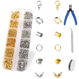 Quetschperlen, Quetschperlen Silber, Quetschperlen Gold, 1200St Quetschperlen Set, mit Werkzeugen zur Schmuckherstellung Geliefert, für Die Halskettenreparatur und Schmuckherstellung(Gold, Silber)