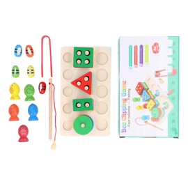 Wooden Fishing Game Toys Puzzle Shape Recognition Pairing Hand Eye Coordination Wooden Magnetic Fishing Game for Children 22x12x5cm / 8.7x4.7x2.0in