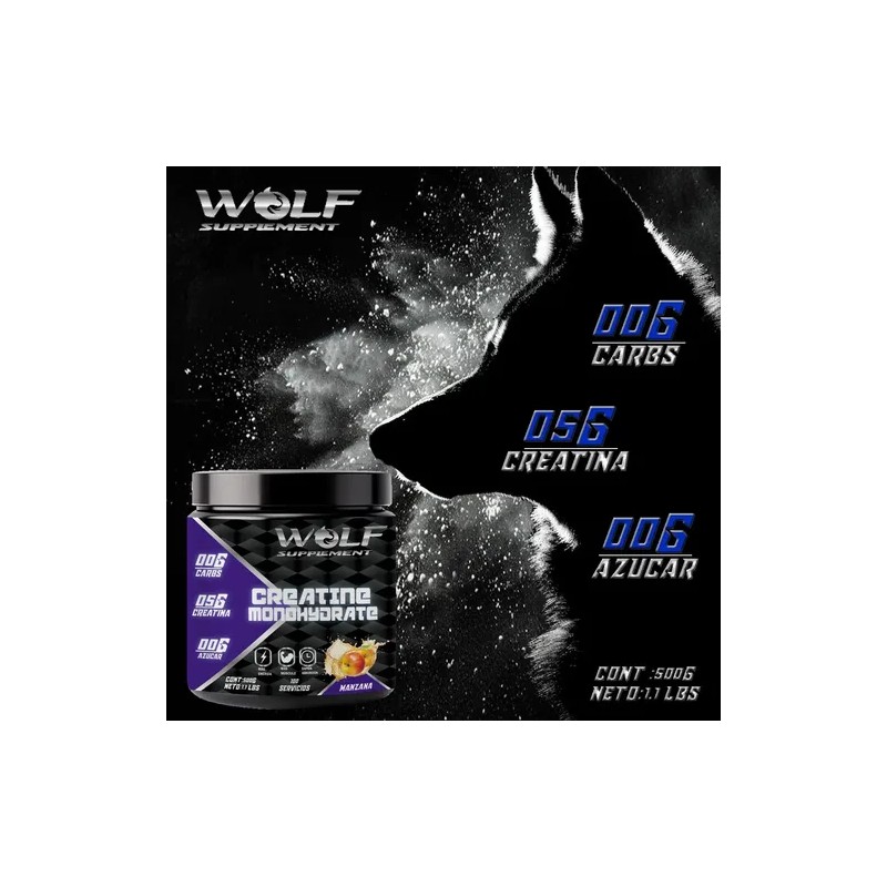 Creatina Monohidratada 500g Wolf En Polvo Varios Sabores