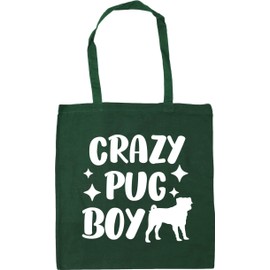 Hippowarehouse Crazy pug boy - dog Tote Shopping Gym Beach Bag 42cm x38cm, 10 litres