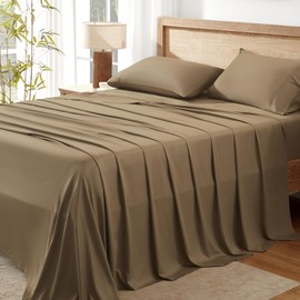 Andency Taupe Full Size Bed Sheets, 100% Viscose Derived from Bamboo, Cooling Full Sheets, Deep Pocket Up to 16", Silky Soft Bed Sheets, Hotel Luxury Breathable Bedding Sheets & Pillowcases…