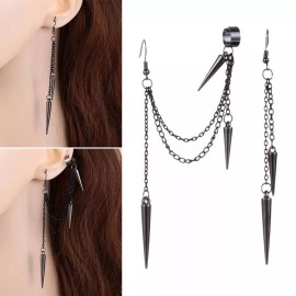 Unbranded Spike Dangle Earrings Punk Goth Drop Black Pierced Jewelry Tassel Chain Ear Cuff