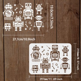 FINGERINSPIRE Robot Stencils 29.7x21cm Robots Painting Stencil Plastic Screw Nut Screwdriver Wrench Hammer Pattern Stencils Resuable DIY Robot Crafts Stencil for Painting on Wood Floor Wall