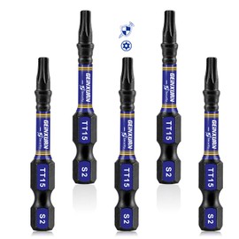 Geinxurn 5 Pieces T15 Hollow 2 In. Impact Tough Magnetic Insert Bit Set, #15 Security Torx Head Power Bits, S2 Alloy Steel Star T15 Screwdriver Bits Set