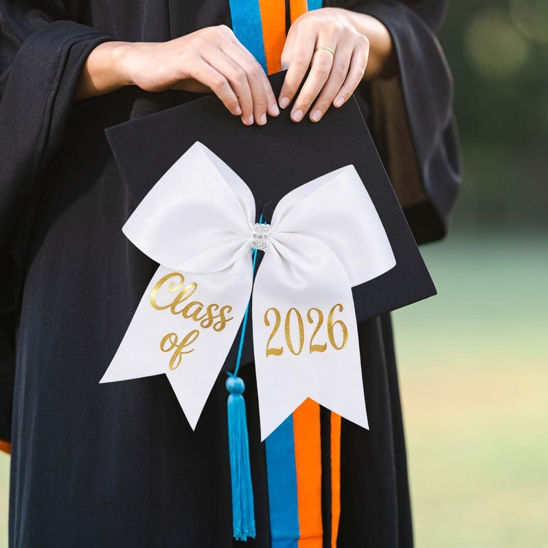 2 Pcs White Graduation Bow Class of 2026 Graduation Cap