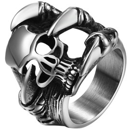 JewelryWe Mens Skull Rings Stainless Steel Gothic Skull Claw Ring Punk Biker Bands for Christmas