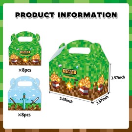 LeiGuoMinyyu 16pcs Cartoon Games Theme Birthday Party Candy Bags Green Goodie Gift Boxes for Kids Boys Girls Theme Birthday Party Supplies Decorations