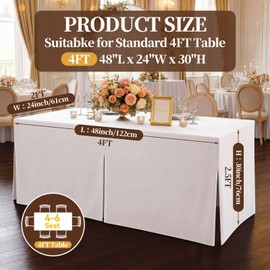 HunnmingRe 48" L x 30" H x 24" W Dorm Desk Skirt Desk Cover Table Skirt White Tablecloth for Tables Machine Washable Woven Twill Table Cover for Dorm, Party, Wedding, Banquet