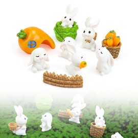 WJUAN Decorative Figures, Pack of 11, White Resin, Mini Figures, Micro Accessories, Cuddly Toy Rabbit, Suitable for Decorating Windows, Tables, Gifts