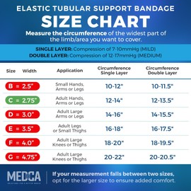 MEDca Elastic Tubular Support Brace Size C 10M Box Natural Color (7cm x 10m) for Large Knee Brace Medium Thigh Cotton Spandex