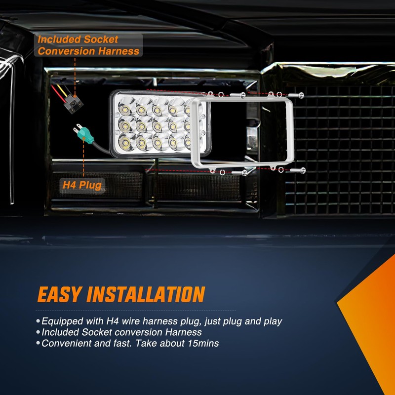 Nilight 4x6 Inch LED Headlights 45W Hi/Lo Sealed Beam Rectangular