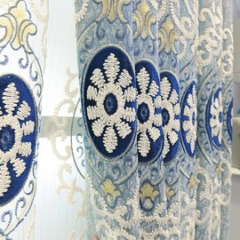 ELKCA Jacquard Embroidered Curtains for Bedroom Luxury Blue Curtains for Living Room,Grommet Top,2 Panels (Blue, 52" W x 96" L)