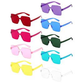 SHENJIPPC 9 Pairs Oversized Square Sunglasses, Colorful Fun Rimless Glasses, Neon Party Rectangle Sunglasses for Women Men