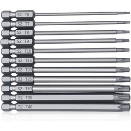KEWAYO Screwdriver Bit 11 Torx Star Screw Bits for Screw Tightening Drills, Hex Shaft 0.25 inches (6.35 mm), S2 Steel, 3.9 inches (100 mm), 6-T40, Magnetic, Torx Star Screw Bit