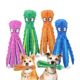 Dog Squeaky Toys Octopus - No Stuffing Crinkle Plush Dog Toys for Puppy Teething, Durable Interactive Chew Toys for Small, Medium and Large Dogs Training and Reduce Boredom, 2 Pack (Purple & Green)