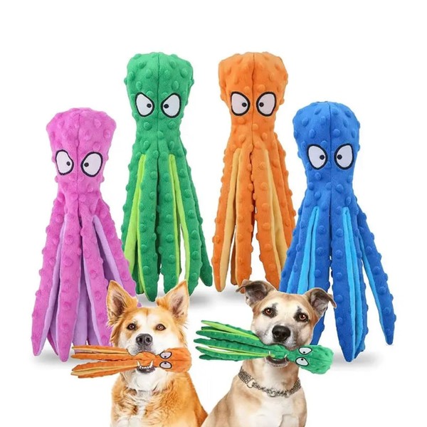 Dog Squeaky Toys Octopus - No Stuffing Crinkle Plush Dog