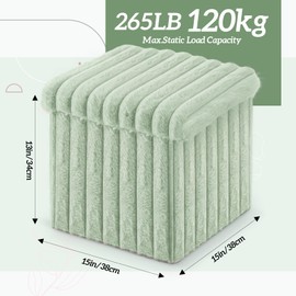 Wenqik Green Storage Ottoman Cube, Fluffy and Furry Green Square Foot Rest Stool, Foldable Storage Boxes, Ottoman Seat for Dorm Living Room Bedroom, 15x15x13 Inch, Easy Assembly, Support 265lbs