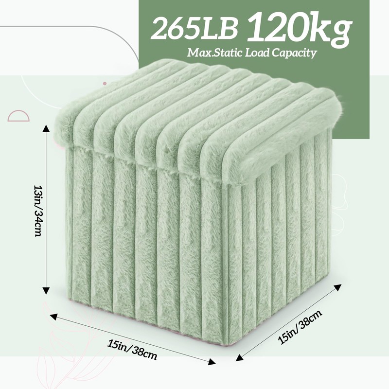 Wenqik Green Storage Ottoman Cube, Fluffy and Furry Green Square