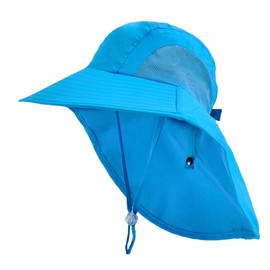 SZETOSY Kids Sun Hat with Neck Flap - Adjustable Summer Hat Wide Brim for Toddler and Boys Girls, Aged 2-10, blue