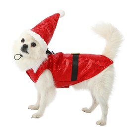 Filhome Dog Cat Christmas Costumes, Santa Claus Bow Tie Tuxedo Suit with hat, Pet Xmas Shirt Party Holiday Dressing up Outfit Clothes for Small Medium Dogs (Red/M)