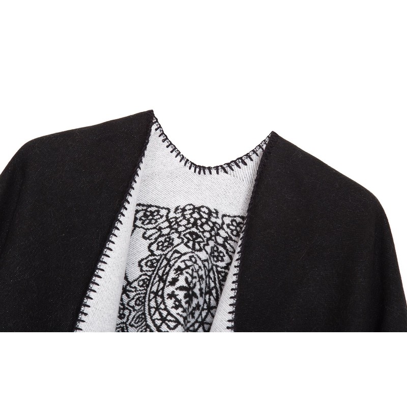 Women's Vintage Pattern Open Front Poncho Cape Shawl Winter Shawl