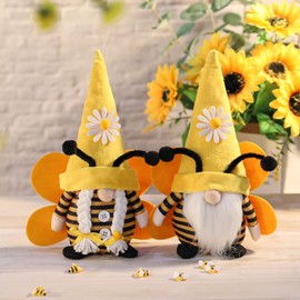Sumind 2 Pcs Summer Gnomes Farmhouse Tiered Tray Decor Bee Fruit Tomte Swedish Party Supplies Spring Elf Dwarf Scandinavian Ornament Gnomes Gifts for Holiday Decorations(Bee)