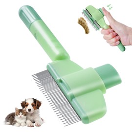 Pet Hair Removal Comb,New Cat Brush with Release Button,Pet Grooming Brush for Short&Long Pet Hair,Deshedding Brush for Pet (green)