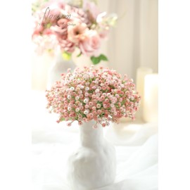 Floroom 18pcs Artificial Babys Breath Gypsophila Greenery Sprays, Real Touch Pink Fake Flowers for Wedding Bouquets Centerpieces Floral Arrangements and Decorations