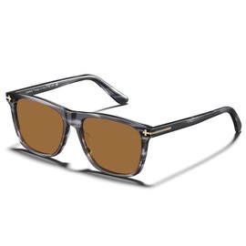 AVAWAY Polarised Sunglasses Men's Vintage UV Protection Square Acetate Frame Metal Hinge Neutral Sunglasses, L8 Black Grey Frame/Brown Lenses, Unit size