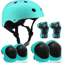 Adjustable Helmet for Ages 5-16, Protective Gear Set with Elbow, Knee & Wrist Pads for Kids, Boys, Girls, Include Skateboarding, Bike Riding, Scooter, Inline Skating (Light Green)