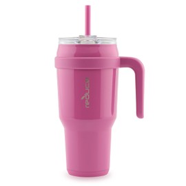 REDUCE Cold1 40 oz Tumbler with Handle - Vacuum Insulated Stainless Steel Water Bottle for Home, Office or Car, Reusable Mug with Straw or Leakproof Flip Lid, Keeps Drinks Cold All Day- Gloss Sangria