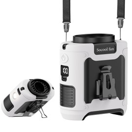 Socool 10000mAh Portable Waist Fan Clip On Personal Fans Rechargeable, 67H Cooling Wearable Belt Shirt Fan with 5 Speed Wind Adjustable & LED Light, Hanging Neck Fan for Outdoor (White, 10000mAh)